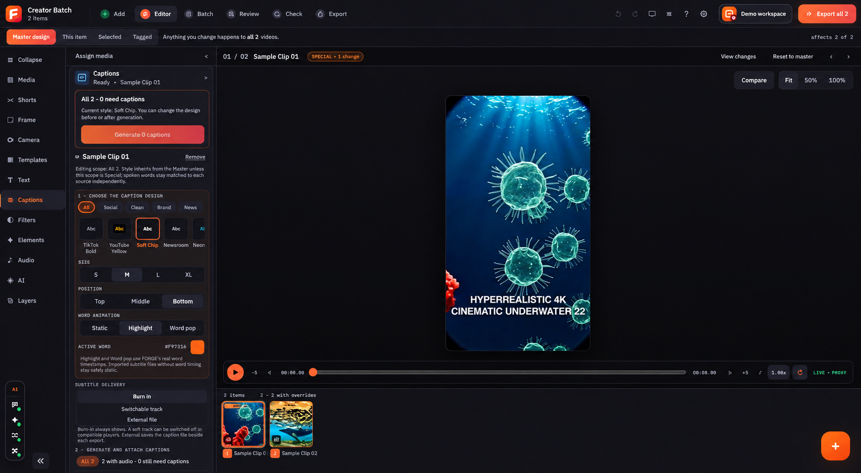 Forge Studio Editor screen
