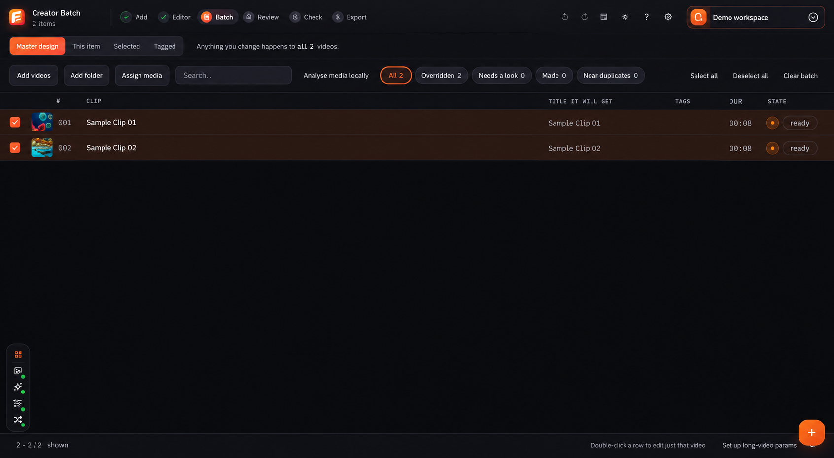 Forge Studio Batch screen