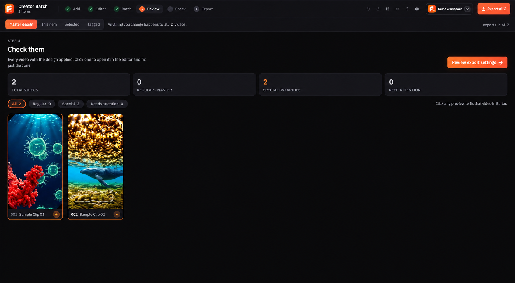 Forge Studio Review screen